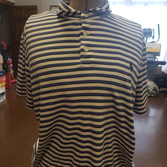 Polo Ralph Lauren L Blue Striped 3-button Polo with Navy Pony (Mens") - Picture 2 of 7